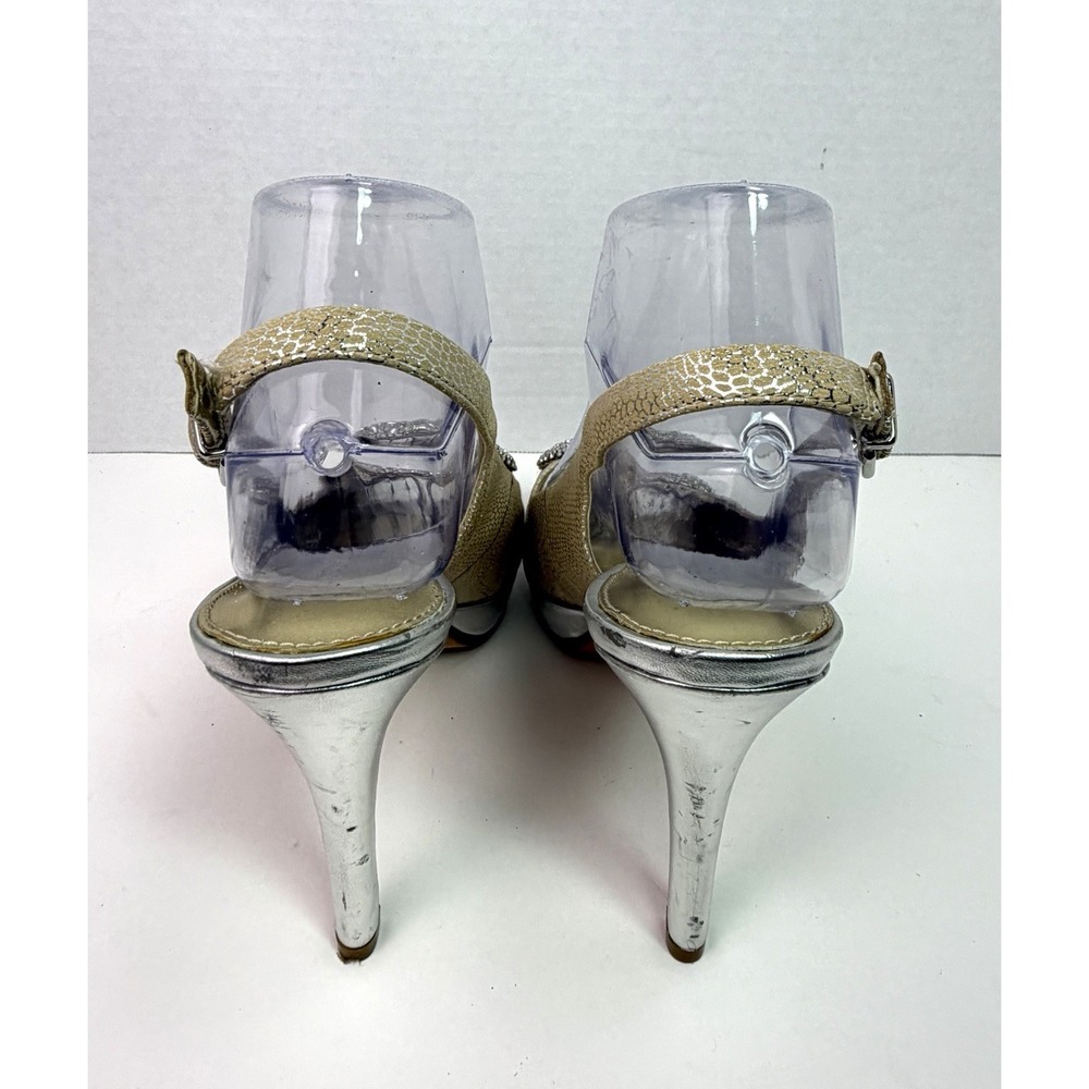 Antonio Melani Heels 7.5M Gold‎ Slingback Peep Toe Rhinestone Platform Leather - Picture 9 of 10